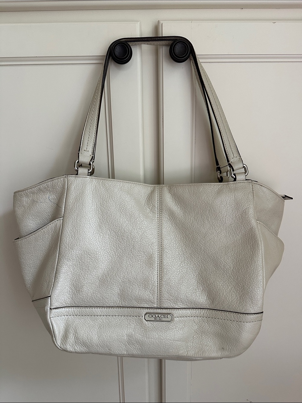 Coach White Pebbled Leather Shoulder Tote